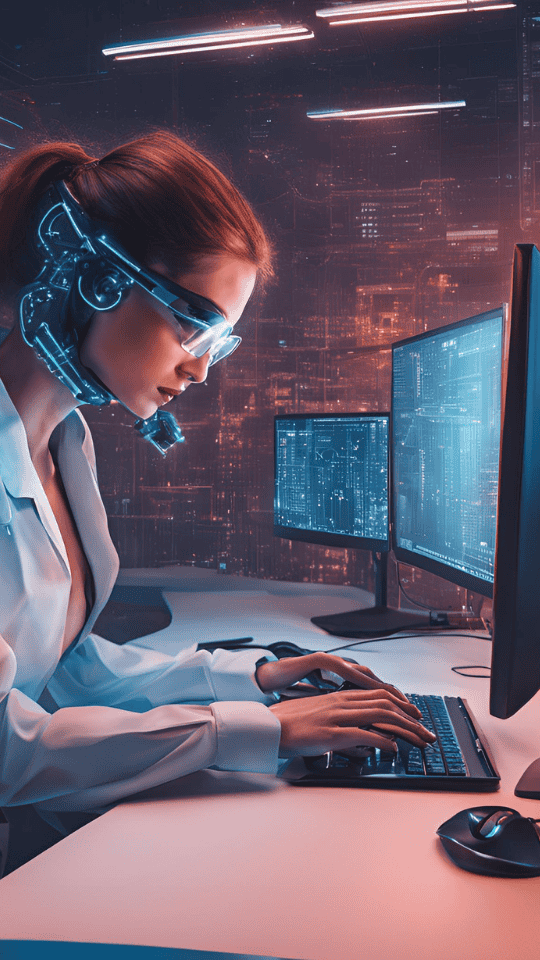 Un expert en cybersécurité utilisant l'intelligence artificielle pour détecter des menaces.